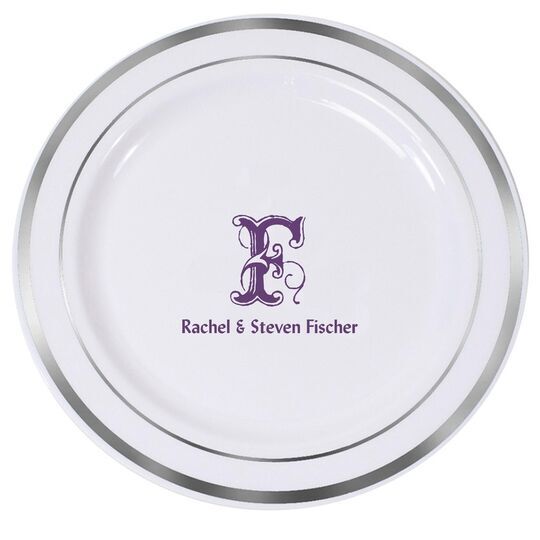 Pick Your Single Initial with Text Premium Banded Plastic Plates
